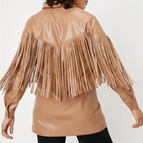 Nasty Gal WESTERN FRINGED FAUX LEATHER COAT - Picture 3 of 7